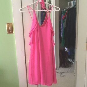 Pink ruffled halter dress